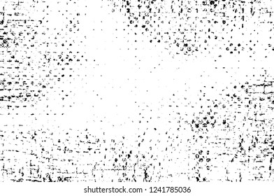 Grunge overlay layer. Abstract black and white vector background. Monochrome vintage surface with dirty pattern in cracks, spots, dots. Old wall in dark horror style design