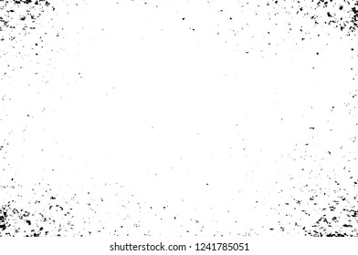 Grunge overlay layer. Abstract black and white vector background. Monochrome vintage surface with dirty pattern in cracks, spots, dots. Old wall in dark horror style design