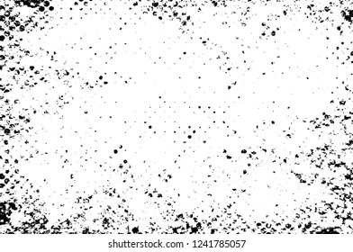 Grunge overlay layer. Abstract black and white vector background. Monochrome vintage surface with dirty pattern in cracks, spots, dots. Old wall in dark horror style design