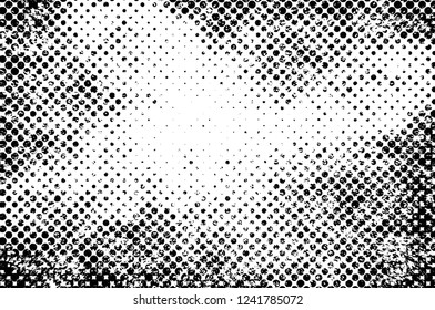 Grunge overlay layer. Abstract black and white vector background. Monochrome vintage surface with dirty pattern in cracks, spots, dots. Old wall in dark horror style design