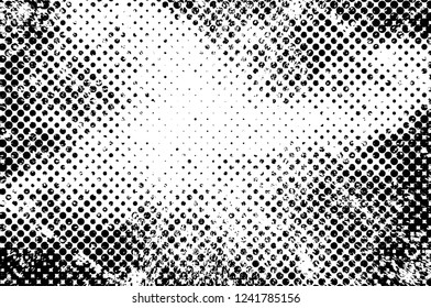 Grunge overlay layer. Abstract black and white vector background. Monochrome vintage surface with dirty pattern in cracks, spots, dots. Old wall in dark horror style design