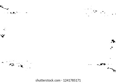Grunge overlay layer. Abstract black and white vector background. Monochrome vintage surface with dirty pattern in cracks, spots, dots. Old wall in dark horror style design