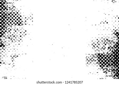 Grunge overlay layer. Abstract black and white vector background. Monochrome vintage surface with dirty pattern in cracks, spots, dots. Old wall in dark horror style design