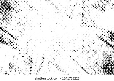 Grunge overlay layer. Abstract black and white vector background. Monochrome vintage surface with dirty pattern in cracks, spots, dots. Old wall in dark horror style design