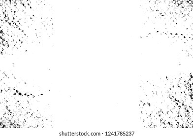 Grunge overlay layer. Abstract black and white vector background. Monochrome vintage surface with dirty pattern in cracks, spots, dots. Old wall in dark horror style design