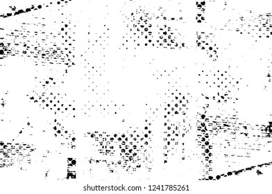 Grunge overlay layer. Abstract black and white vector background. Monochrome vintage surface with dirty pattern in cracks, spots, dots. Old wall in dark horror style design