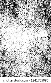 Grunge overlay layer. Abstract black and white vector background. Monochrome vintage surface with dirty pattern in cracks, spots, dots. Old wall in dark horror style design