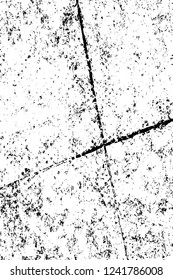 Grunge overlay layer. Abstract black and white vector background. Monochrome vintage surface with dirty pattern in cracks, spots, dots. Old wall in dark horror style design