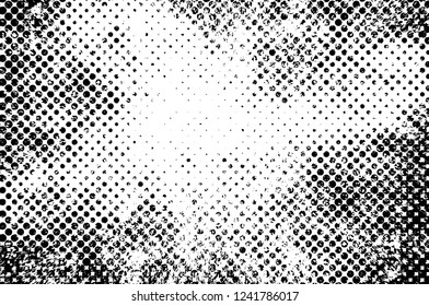 Grunge overlay layer. Abstract black and white vector background. Monochrome vintage surface with dirty pattern in cracks, spots, dots. Old wall in dark horror style design