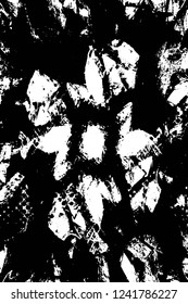 Grunge overlay layer. Abstract black and white vector background. Monochrome vintage surface with dirty pattern in cracks, spots, dots. Old wall in dark horror style design