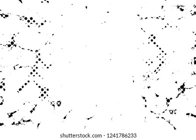 Grunge overlay layer. Abstract black and white vector background. Monochrome vintage surface with dirty pattern in cracks, spots, dots. Old wall in dark horror style design