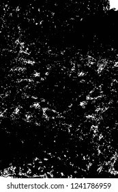 Grunge overlay layer. Abstract black and white vector background. Monochrome vintage surface with dirty pattern in cracks, spots, dots. Old wall in dark horror style design
