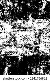 Grunge overlay layer. Abstract black and white vector background. Monochrome vintage surface with dirty pattern in cracks, spots, dots. Old wall in dark horror style design