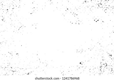 Grunge overlay layer. Abstract black and white vector background. Monochrome vintage surface with dirty pattern in cracks, spots, dots. Old wall in dark horror style design