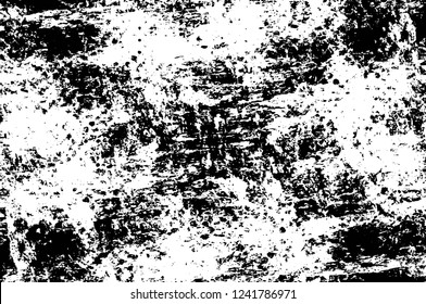 Grunge overlay layer. Abstract black and white vector background. Monochrome vintage surface with dirty pattern in cracks, spots, dots. Old wall in dark horror style design