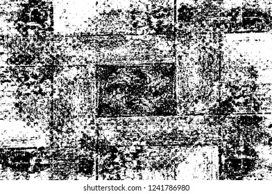 Grunge overlay layer. Abstract black and white vector background. Monochrome vintage surface with dirty pattern in cracks, spots, dots. Old wall in dark horror style design
