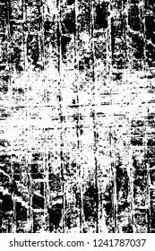 Grunge overlay layer. Abstract black and white vector background. Monochrome vintage surface with dirty pattern in cracks, spots, dots. Old wall in dark horror style design