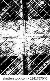 Grunge overlay layer. Abstract black and white vector background. Monochrome vintage surface with dirty pattern in cracks, spots, dots. Old wall in dark horror style design