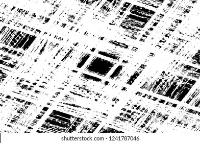 Grunge overlay layer. Abstract black and white vector background. Monochrome vintage surface with dirty pattern in cracks, spots, dots. Old wall in dark horror style design