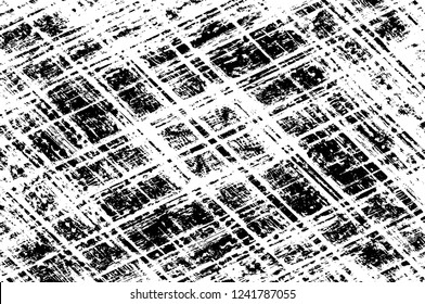 Grunge overlay layer. Abstract black and white vector background. Monochrome vintage surface with dirty pattern in cracks, spots, dots. Old wall in dark horror style design
