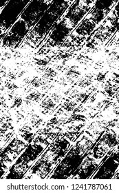 Grunge overlay layer. Abstract black and white vector background. Monochrome vintage surface with dirty pattern in cracks, spots, dots. Old wall in dark horror style design