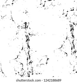 Grunge overlay layer. Abstract black and white vector background. Monochrome vintage surface with dirty pattern in cracks, spots, dots. Old wall in dark horror style design