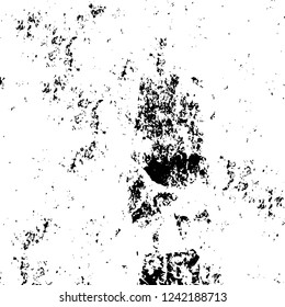 Grunge overlay layer. Abstract black and white vector background. Monochrome vintage surface with dirty pattern in cracks, spots, dots. Old wall in dark horror style design