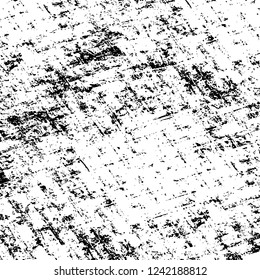 Grunge overlay layer. Abstract black and white vector background. Monochrome vintage surface with dirty pattern in cracks, spots, dots. Old wall in dark horror style design