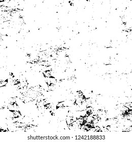 Grunge overlay layer. Abstract black and white vector background. Monochrome vintage surface with dirty pattern in cracks, spots, dots. Old wall in dark horror style design