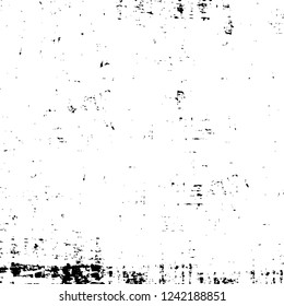 Grunge overlay layer. Abstract black and white vector background. Monochrome vintage surface with dirty pattern in cracks, spots, dots. Old wall in dark horror style design