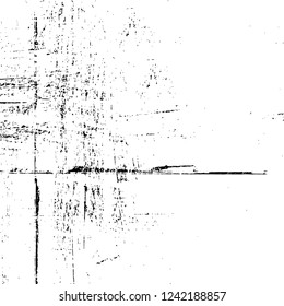 Grunge overlay layer. Abstract black and white vector background. Monochrome vintage surface with dirty pattern in cracks, spots, dots. Old wall in dark horror style design
