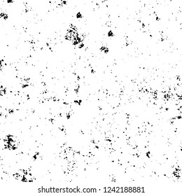 Grunge overlay layer. Abstract black and white vector background. Monochrome vintage surface with dirty pattern in cracks, spots, dots. Old wall in dark horror style design