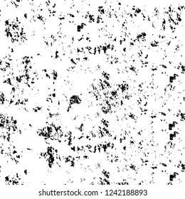 Grunge overlay layer. Abstract black and white vector background. Monochrome vintage surface with dirty pattern in cracks, spots, dots. Old wall in dark horror style design