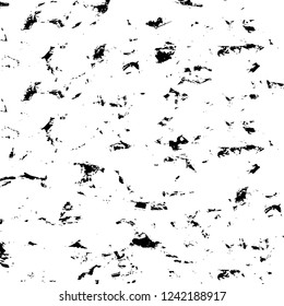 Grunge overlay layer. Abstract black and white vector background. Monochrome vintage surface with dirty pattern in cracks, spots, dots. Old wall in dark horror style design