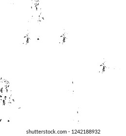 Grunge overlay layer. Abstract black and white vector background. Monochrome vintage surface with dirty pattern in cracks, spots, dots. Old wall in dark horror style design