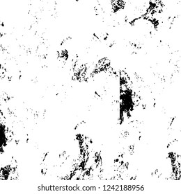 Grunge overlay layer. Abstract black and white vector background. Monochrome vintage surface with dirty pattern in cracks, spots, dots. Old wall in dark horror style design