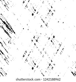 Grunge overlay layer. Abstract black and white vector background. Monochrome vintage surface with dirty pattern in cracks, spots, dots. Old wall in dark horror style design