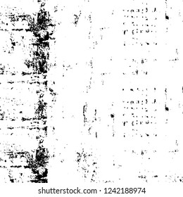 Grunge overlay layer. Abstract black and white vector background. Monochrome vintage surface with dirty pattern in cracks, spots, dots. Old wall in dark horror style design