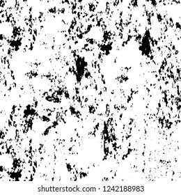 Grunge overlay layer. Abstract black and white vector background. Monochrome vintage surface with dirty pattern in cracks, spots, dots. Old wall in dark horror style design