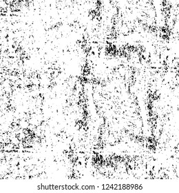 Grunge overlay layer. Abstract black and white vector background. Monochrome vintage surface with dirty pattern in cracks, spots, dots. Old wall in dark horror style design