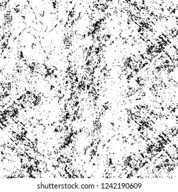 Grunge overlay layer. Abstract black and white vector background. Monochrome vintage surface with dirty pattern in cracks, spots, dots. Old wall in dark horror style design