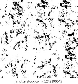 Grunge overlay layer. Abstract black and white vector background. Monochrome vintage surface with dirty pattern in cracks, spots, dots. Old wall in dark horror style design