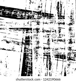Grunge overlay layer. Abstract black and white vector background. Monochrome vintage surface with dirty pattern in cracks, spots, dots. Old wall in dark horror style design
