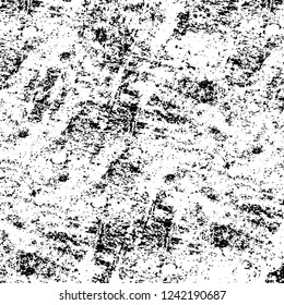 Grunge overlay layer. Abstract black and white vector background. Monochrome vintage surface with dirty pattern in cracks, spots, dots. Old wall in dark horror style design