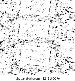 Grunge overlay layer. Abstract black and white vector background. Monochrome vintage surface with dirty pattern in cracks, spots, dots. Old wall in dark horror style design