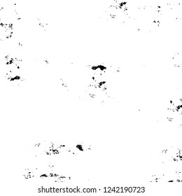 Grunge overlay layer. Abstract black and white vector background. Monochrome vintage surface with dirty pattern in cracks, spots, dots. Old wall in dark horror style design