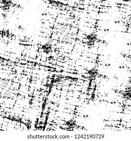 Grunge overlay layer. Abstract black and white vector background. Monochrome vintage surface with dirty pattern in cracks, spots, dots. Old wall in dark horror style design
