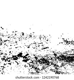 Grunge overlay layer. Abstract black and white vector background. Monochrome vintage surface with dirty pattern in cracks, spots, dots. Old wall in dark horror style design