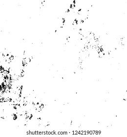 Grunge overlay layer. Abstract black and white vector background. Monochrome vintage surface with dirty pattern in cracks, spots, dots. Old wall in dark horror style design