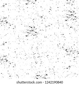 Grunge overlay layer. Abstract black and white vector background. Monochrome vintage surface with dirty pattern in cracks, spots, dots. Old wall in dark horror style design